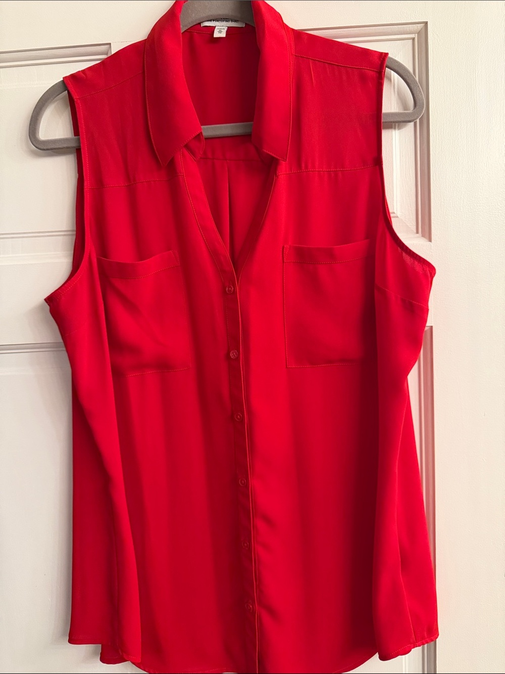 Express Sleeveless Button-Down Top in Bright Red
